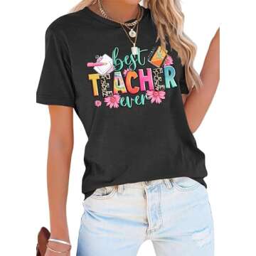 Teacher Shirts Women Best Teacher Ever T-Shirt Teacher Life Tops Teaching Gift Funny Graphic Tee Dar...