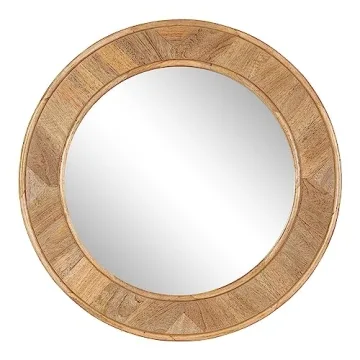 Kate and Laurel Yahna Pieced Wood Round Wall Mirror - 28 Inch Decorative Accent