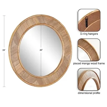 Yahna Round Wood Wall Mirror with Unique Design