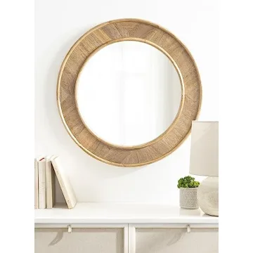 Yahna Round Wood Wall Mirror with Unique Design