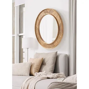 Yahna Round Wood Wall Mirror with Unique Design
