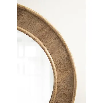 Yahna Round Wood Wall Mirror with Unique Design