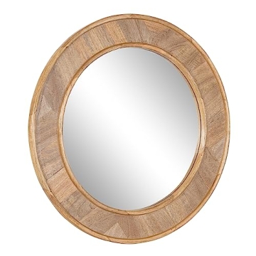 Yahna Round Wood Wall Mirror with Unique Design