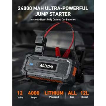 AstroAI S8 Ultra Battery Jumper Starter Portable, 4000A Car Jump Starter for Up to 10.0L Gas & 8.0L ...