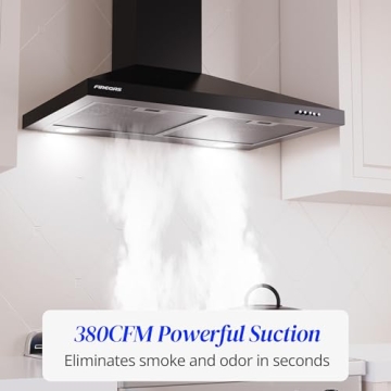 FIREGAS Black Range Hood 30 Inch - Stylish Kitchen Vent with LED Lighting, 3-Speed Exhaust, and Dura...