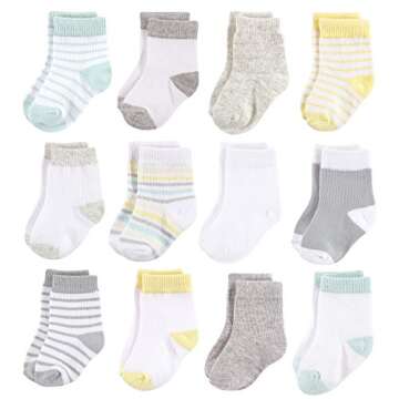 Hudson Baby Unisex Cotton Rich Newborn and Terry Socks, Neutral Stripe, 0-6 Months US