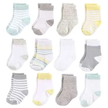 Hudson Baby Unisex Cotton Rich Newborn and Terry Socks, Neutral Stripe, 0-6 Months US