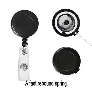 JANYUN 100 Pcs Black Badge Reels Retractable Badges Holder for ID Card Keychain Whistles Lanyards for School Office