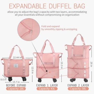 VOOWO Spacious Rolling Duffle Bag with Expandable Design