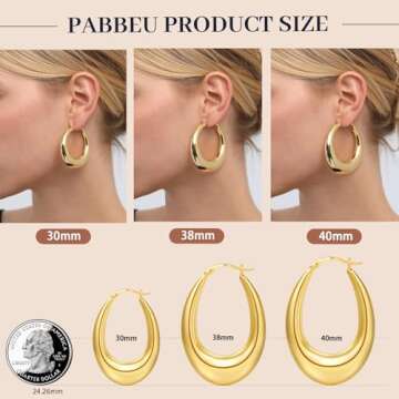 PABBEU 14k Chunky Gold Hoop Earrings for Women