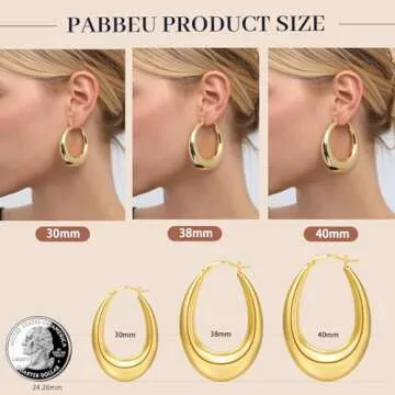 PABBEU 14k Chunky Gold Hoop Earrings for Women
