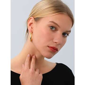 PABBEU 14k Chunky Gold Hoop Earrings for Women