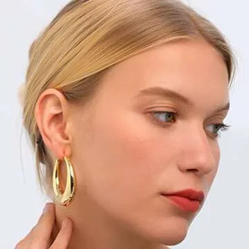PABBEU 14k Chunky Gold Hoop Earrings for Women