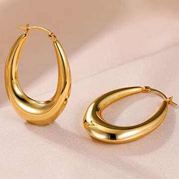 PABBEU 14k Chunky Gold Hoop Earrings for Women