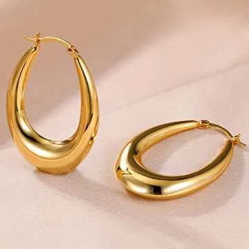 PABBEU 14k Chunky Gold Hoop Earrings for Women