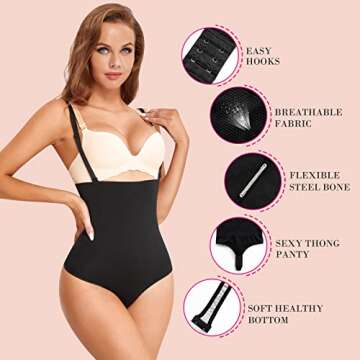 Nebility Women Waist Trainer Shapewear Thong Bodysuit Seamless Tummy Control Panty Faja Open Bust Bo...