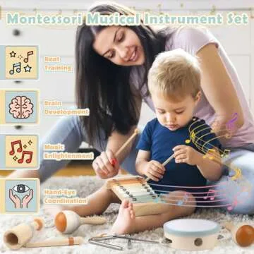 Vanplay Montessori Toys for 1 Year Old Girls Gifts: 6 in 1 Musical Instruments for Toddlers 1-3, Infant Music Toy for Babies 6-12-18 Months with Boho Xylophone, Birthday Gifts for 1 2 3 Year Old Boys