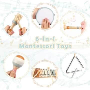 Vanplay Montessori Toys for 1 Year Old Girls Gifts: 6 in 1 Musical Instruments for Toddlers 1-3, Infant Music Toy for Babies 6-12-18 Months with Boho Xylophone, Birthday Gifts for 1 2 3 Year Old Boys