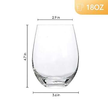 D.M DESIGN·MASTER [6 Pack,18 OZ - Classic Stemless Wine Glasses. Lead-Free Drinking Glasses, Ideal ...