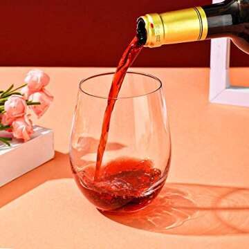 D.M DESIGN·MASTER [6 Pack,18 OZ - Classic Stemless Wine Glasses. Lead-Free Drinking Glasses, Ideal for Wine, Kitchen Glassware, Gifts.