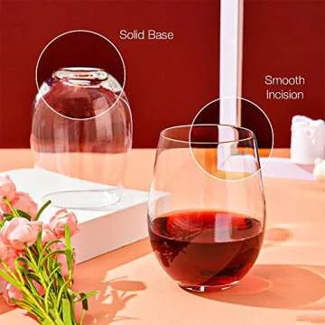 D.M DESIGN·MASTER [6 Pack,18 OZ - Classic Stemless Wine Glasses. Lead-Free Drinking Glasses, Ideal for Wine, Kitchen Glassware, Gifts.