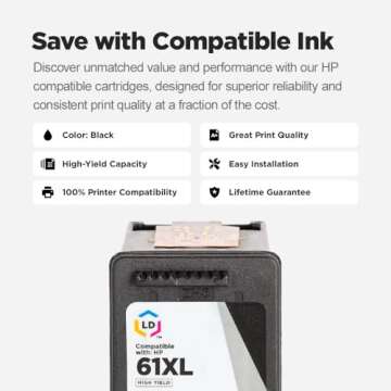 LD Remanufactured High Yield Ink Cartridges for HP 61XL CH563WN - 3-Pack Compatible with Many Models