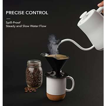 MN Meet Your Needs | Gooseneck Electric Kettle, Glowing Design, 1200W Rapid Boiling, 100% Food-Grade Stainless Steel Pour Over Coffee & Tea Kettle, STRIX Auto Shutoff Protection | Matte White - 0.8L