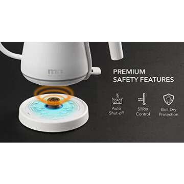 MN Meet Your Needs | Gooseneck Electric Kettle, Glowing Design, 1200W Rapid Boiling, 100% Food-Grade Stainless Steel Pour Over Coffee & Tea Kettle, STRIX Auto Shutoff Protection | Matte White - 0.8L