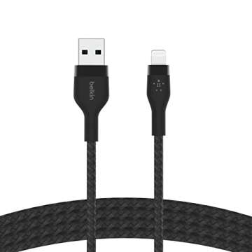 Belkin BoostCharge Pro Flex Braided USB A to Lightning Cable 10ft/3M - MFi Certified 20W Power Delivery iPhone Charger Cord - Apple Charger USB A Cable - Fast Charging for iPhone 14, iPhone 13 - Black