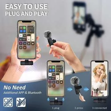 Furneet 2 Pack Wireless Lavalier Microphone for iPhone iPad, Wireless Microphone for iPhone, Wireless Lapel Microphone with Clear Audio for Recording, Live Streaming, YouTube, Facebook, and TikTok