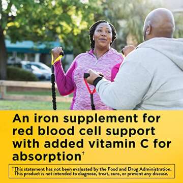 Nature Made Iron 18 mg per serving with Vitamin C, Dietary Supplement for Red Blood Cell Support, 60...