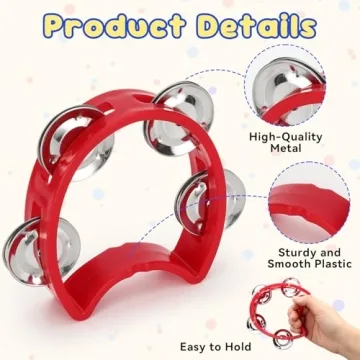 Vibrant 4 Pack Mini Tambourines for Fun Music Experiences