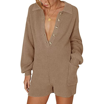 Tymidy Long Sleeve Jumpsuit for Women - Comfy Knit Romper