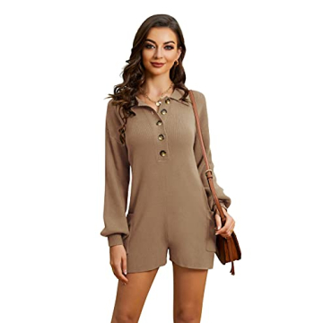Tymidy Long Sleeve Jumpsuit for Women - Comfy Knit Romper