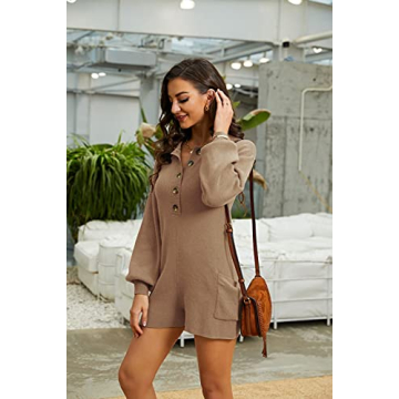 Tymidy Long Sleeve Jumpsuit for Women - Comfy Knit Romper