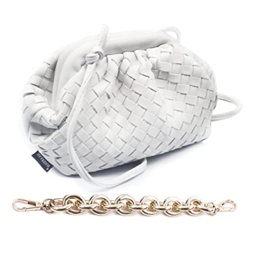 NAARIIAN Trendy Dumpling Ruched Clutch Cloud Shape Dupe Chunky Chain Shoulder Bag PU Leather Woven H...