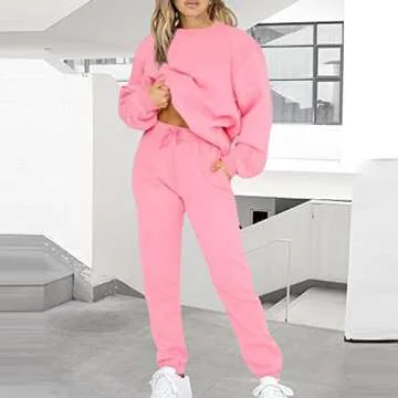 2 Piece Outfits for Women Lounge Sets Loose Fit Sweatsuits Casual Long Sleeve Sweatshirt Pant Tracks...