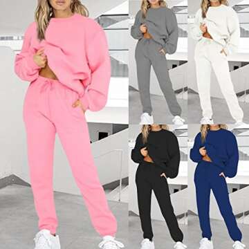 2 Piece Outfits for Women Lounge Sets Loose Fit Sweatsuits Casual Long Sleeve Sweatshirt Pant Tracksuit Loungewear Set