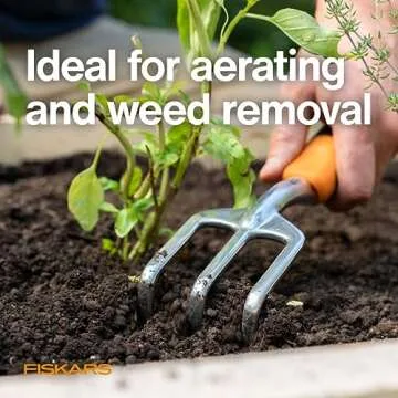 Fiskars Ergo Cultivator for Digging, Aerating Soil, and Weeding, Heavy Duty Garden Tool with Hanging Hole