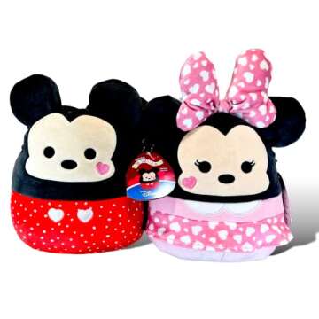 Squishmallows Official Kellytoy Perfect Pair Mickey Mouse and Minnie Mouse Plush with Hearts - Set of 2 - 2023 Valentine’s Squad Stuffed Animal Toy Pillow Doll, Multicolor, Small 8''