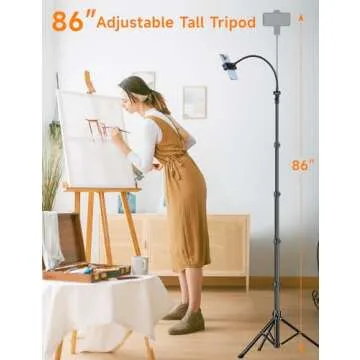Phone Tripod, 86" Tall Tripod for iPhone with Flexible Gooseneck & Remote, Portable Cellphone Tripod...
