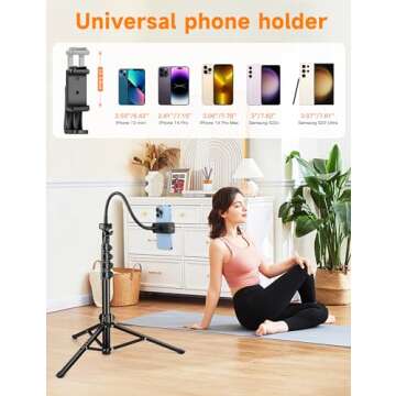 Phone Tripod, 86" Tall Tripod for iPhone with Flexible Gooseneck & Remote, Portable Cellphone Tripod Stand, Aluminum Travel Tripod for Selfies, Video Recording, Compatible with iPhone Android