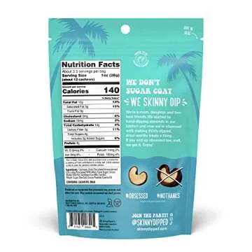 SkinnyDipped Dark Chocolate Cocoa Cashews, Healthy Snack, Plant Protein, Gluten Free, 3.5 oz Resealable Bags, Pack of 5