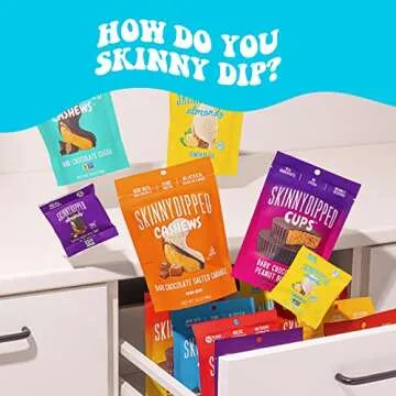 SkinnyDipped Dark Chocolate Cocoa Cashews, Healthy Snack, Plant Protein, Gluten Free, 3.5 oz Resealable Bags, Pack of 5