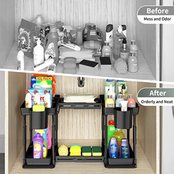 Expandable Under Sink Organizer 2 Pack with Adjustable Design