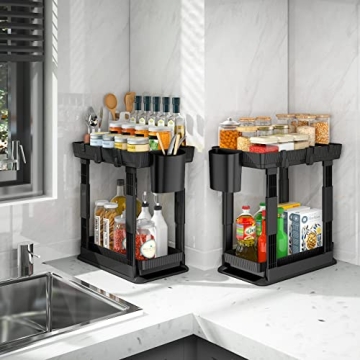 Expandable Under Sink Organizer 2 Pack with Adjustable Design