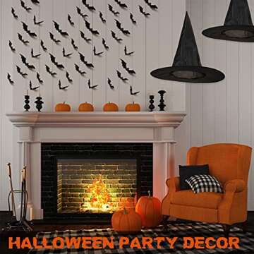 Sumind Halloween Decorations: 6 Pcs Witch Hats & 60 Pcs 3D Bat Stickers Set