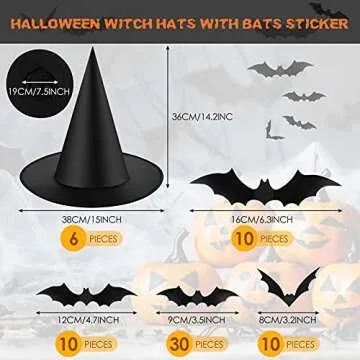 Sumind Halloween Decorations: Witch Hats & 3D Bats Set
