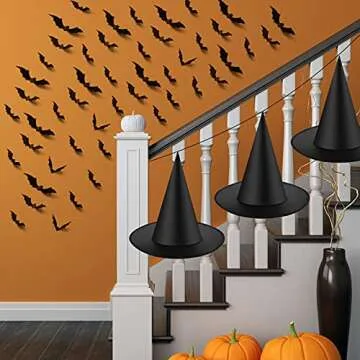 Sumind Halloween Decorations: Witch Hats & 3D Bats Set