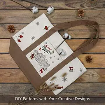 TOPDesign 1-Pack Canvas Tote Bag with an External Pocket, Reusable Grocery Shopping Bag, Top Zipper Closure, Daily Essentials (Brown/Natural)